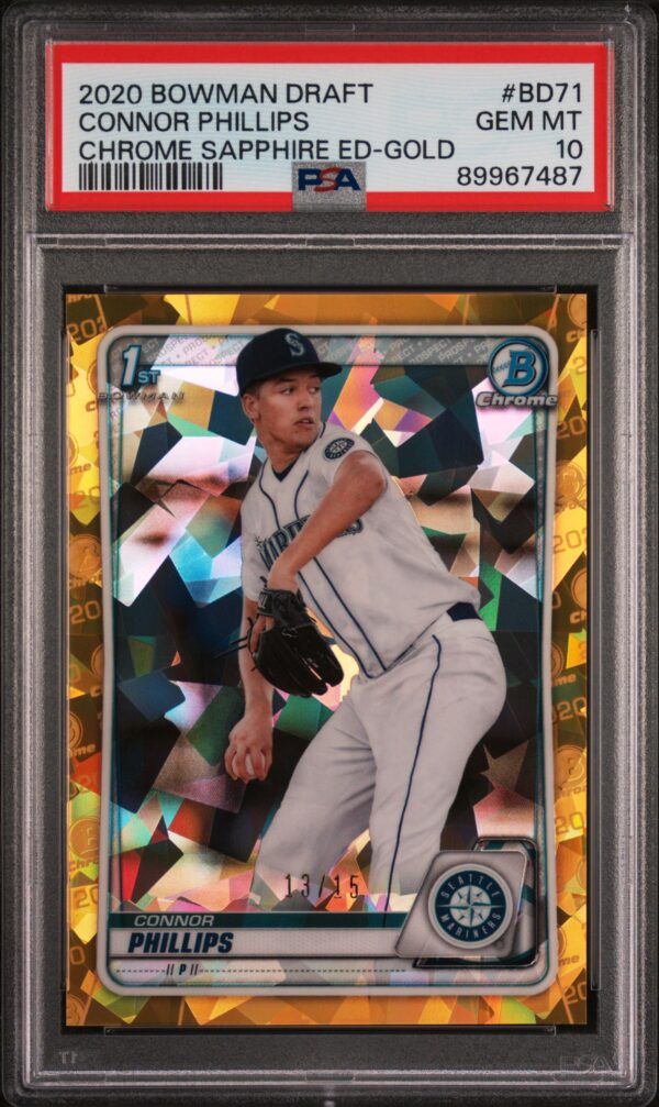 2020 Bowman Draft #BD71 Connor Phillips 1st Bowman PSA 10 Sapphire Gold Front