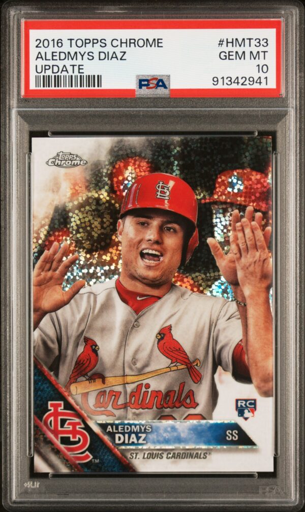 2016 Topps Chrome Update #HMT33 Aledmys Diaz RC PSA 10 Sparkle Refractor Front