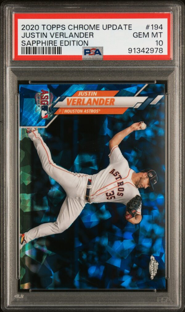 2020 Topps Chrome #194 Justin Verlander PSA 10 Sapphire Refractor Front