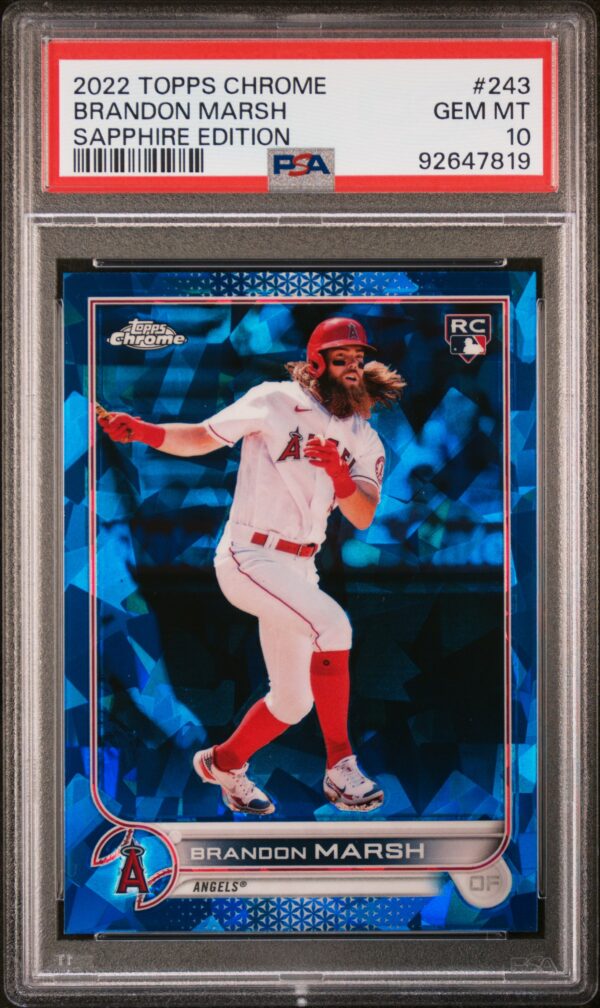 2022 Topps Chrome #243 Brandon Marsh RC PSA 10 Sapphire Front