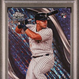 2024 Topps Chrome Black #19 Jasson Dominguez RC /150 PSA 10 Purple Mini Diamond Refractor Front