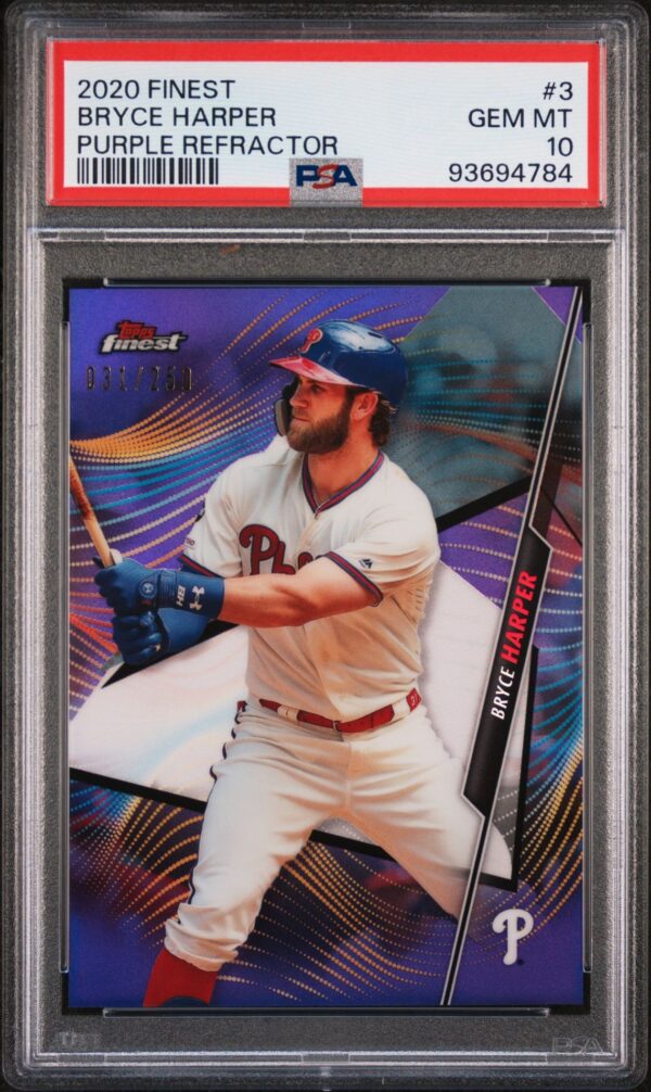 2020 Topps Finest #3 Bryce Harper /250 PSA 10 Purple Refractor Front