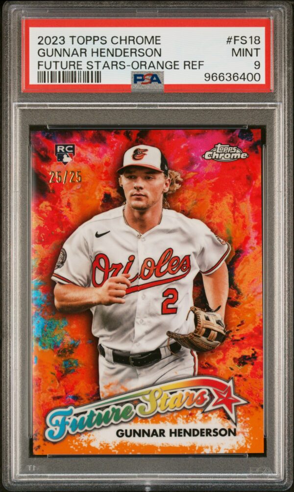 2023 Topps Chrome #FS18 Gunnar Henderson RC /25 PSA 9 Future Stars Orange Refractor Front