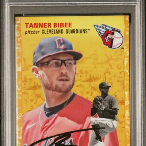 2023 Topps Chrome Platinum #160 Tanner Bibee RC /50 PSA 9 Gold Toile Refractor Front